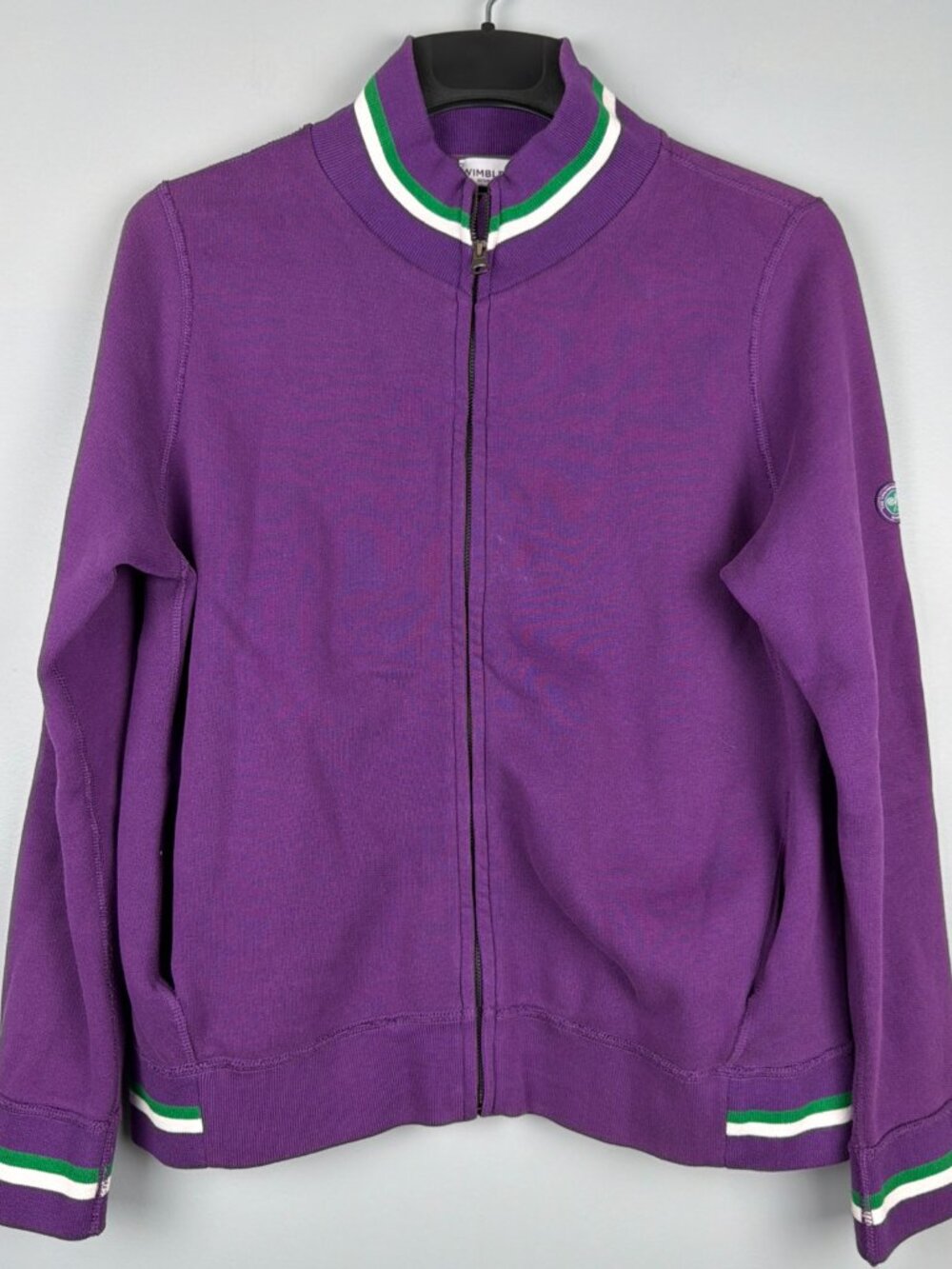 Wimbledon Tennis Jacket Womens L Purple Green Sporty Striped Full Zip Sweatshirt